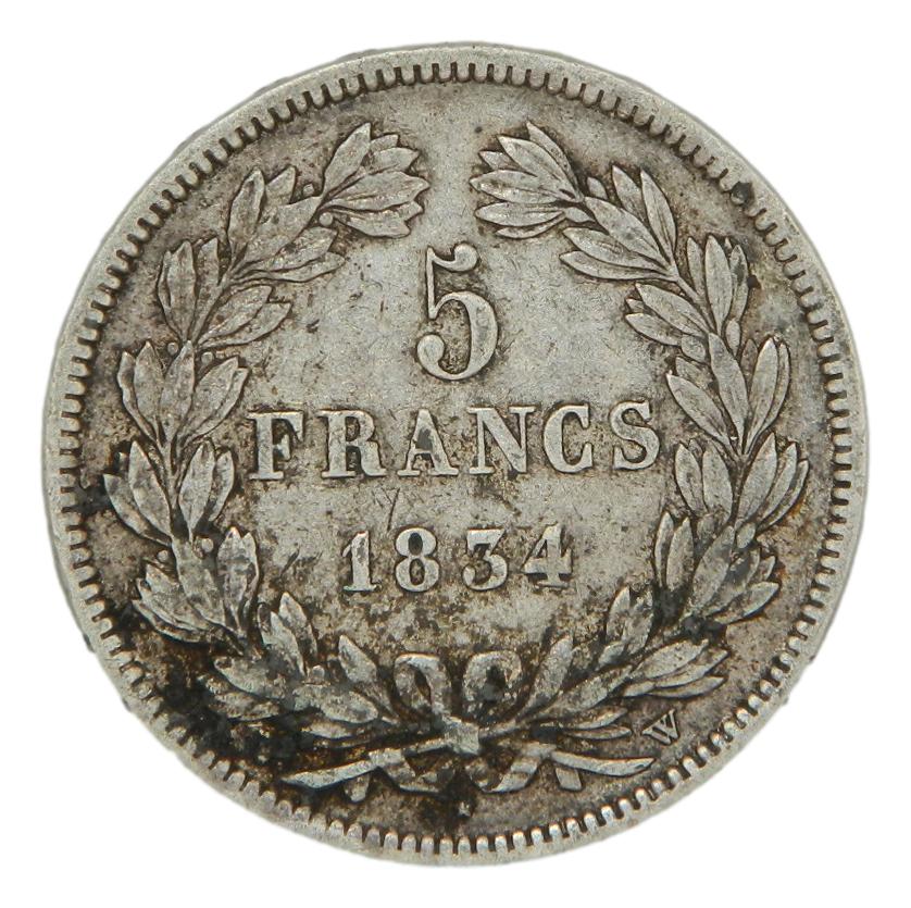 1834 W - FRANCIA - 5 FRANCS - LILLE - PLATA